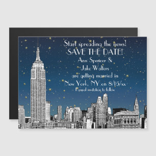 NYC Skyline 01 Etched Blue Starry Save the Date Magneteinladung