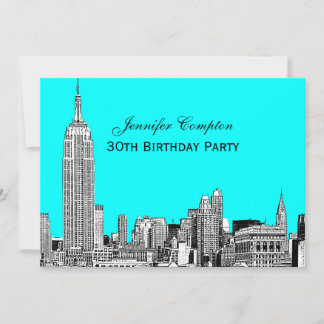 NYC Skyline 01 Etched DIY BG Color Birthday Party Einladung