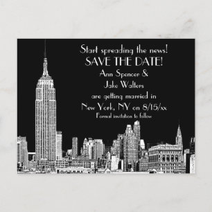 NYC Skyline 01 Etched DIY BG Color Save the Date Ankündigungspostkarte