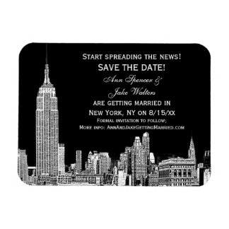 NYC Skyline 01 Etched DIY BG Color Save the Date Magnet