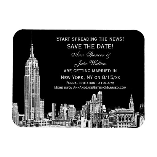 NYC Skyline 01 Etched DIY BG Color Save the Date Magnet (Horizontal)