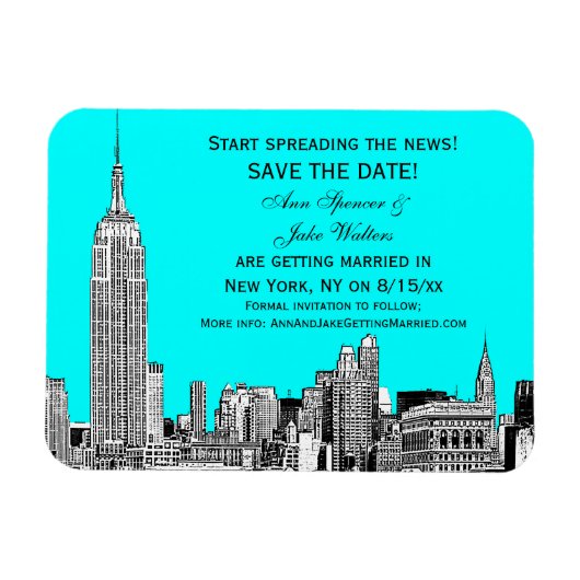 NYC Skyline 01 Etched DIY BG Color Save the Date Magnet (Horizontal)