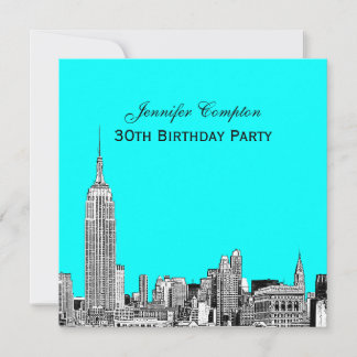 NYC Skyline 01 Etched DIY BG Color SQ Birthday Pty Einladung