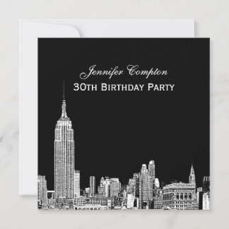 NYC Skyline 01 Etched DIY BG Color SQ Birthday Pty Einladung