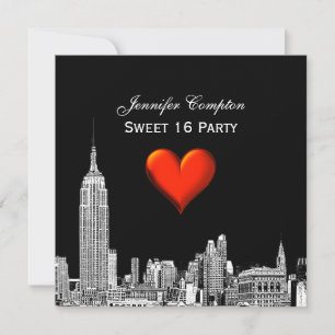 NYC Skyline 01 Etched DIY BG Color SQ Sweet 16 Einladung