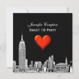 NYC Skyline 01 Etched DIY BG Color SQ Sweet 16 Einladung