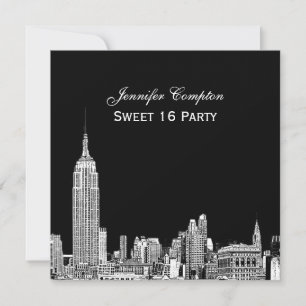 NYC Skyline 01 Etched DIY BG Color SQ Sweet 16 Einladung
