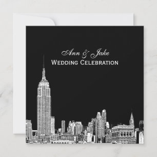 NYC Skyline 01 Etched DIY BG Color SQ Wedding Einladung