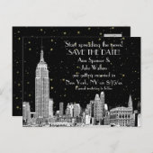 NYC Skyline 01 Etched DIY BG Starry Save the Date Ankündigungspostkarte (Vorne/Hinten)