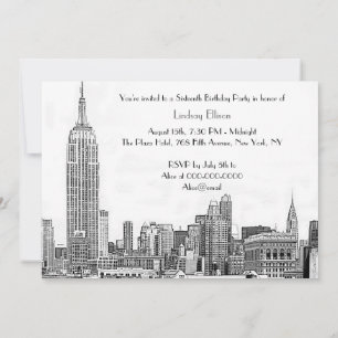 NYC Skyline 01 Etched Sweet 16 Party Einladung