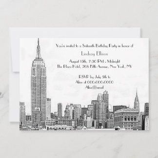 NYC Skyline 01 Etched Sweet 16 Party Einladung