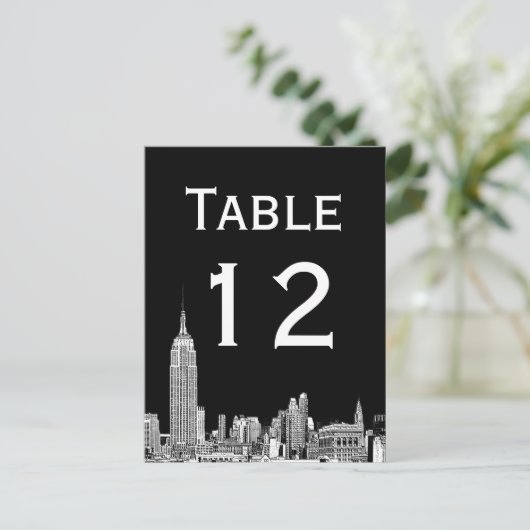 NYC Skyline 01 Etched Tischnummer Card (Stehend Vorderseite)
