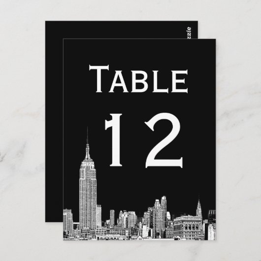 NYC Skyline 01 Etched Tischnummer Card (Vorne/Hinten)
