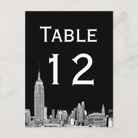 NYC Skyline 01 Etched Tischnummer Card (Vorderseite)