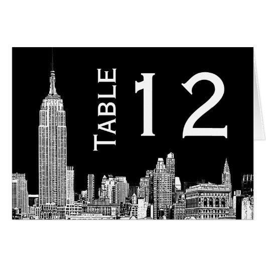 NYC Skyline 01 Etched Tischnummer Card (Vorderseite (Horizontal))