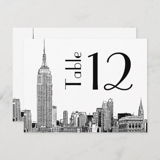 NYC Skyline 01 Etched Tischnummer Card (Vorne/Hinten)