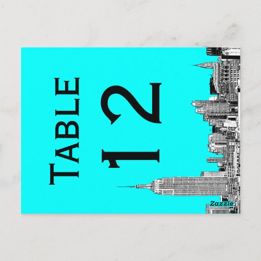 NYC Skyline 01 Etched Tischnummer Card (Rückseite)