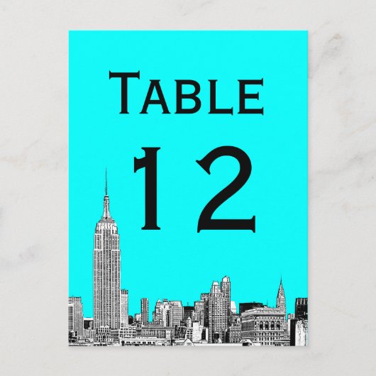 NYC Skyline 01 Etched Tischnummer Card (Vorderseite)