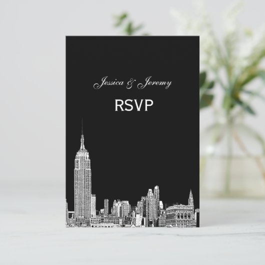 NYC Skyline 01 Etched UAWG #1 mit Menü RSVP Karte (Stehend Vorderseite)