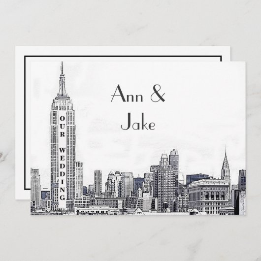 NYC Skyline 01 Etched Wedding Einladung (Vorne/Hinten)