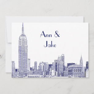 NYC Skyline 01 Etched Wedding Invite 2 Blue Einladung