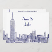 NYC Skyline 01 Etched Wedding Invite 2 Blue Einladung (Vorne/Hinten)