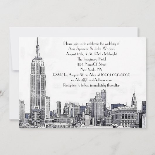 NYC Skyline 01 Etched Wedding Invite 2 Einladung (Rückseite)
