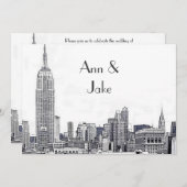 NYC Skyline 01 Etched Wedding Invite 2 Einladung (Vorne/Hinten)
