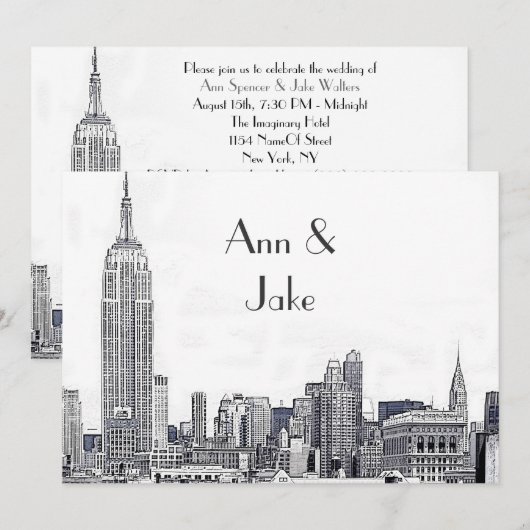 NYC Skyline 01 Etched Wedding Invite 2 Einladung (Vorne/Hinten)