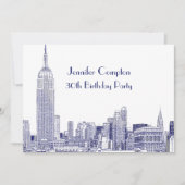 NYC Skyline 01 Etched What Birthday Party Blue Einladung (Vorderseite)