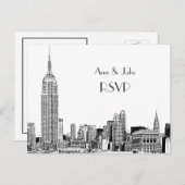 NYC Skyline 01 Etched White UAWG 1 Einladungspostkarte (Vorne/Hinten)