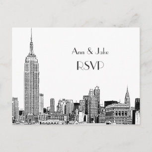 NYC Skyline 01 Etched White UAWG 1 Einladungspostkarte
