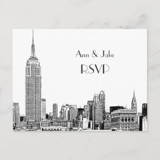 NYC Skyline 01 Etched White UAWG 1 Einladungspostkarte