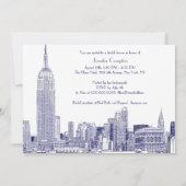 NYC Skyline 01 Etched Wht Brautparty Blue Einladung (Rückseite)