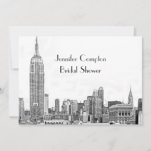 NYC Skyline 01 Etched Wht Brautparty Einladung