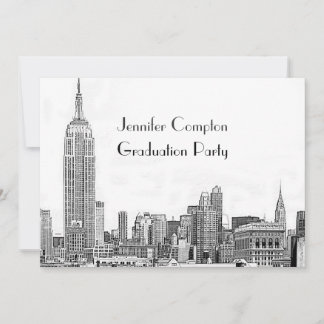 NYC Skyline 01 Etched Wht Graduation Party Einladung