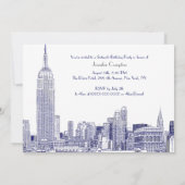 NYC Skyline 01 Etched Wht Sweet 16 Party Blue Einladung (Rückseite)