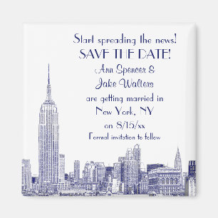 NYC-Skyline 01 geätzter Save-the-Date-Blue Magnet
