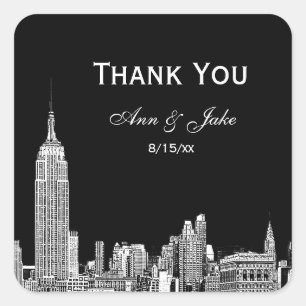 NYC Skyline 01 Geätztes DIY BG Favor Tag Danke Quadratischer Aufkleber