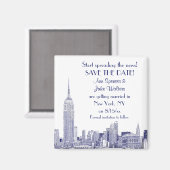NYC Skyline 01 Save the Date blau Magnet (Vorderseite/Rückseite)