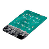 NYC Skyline 2 Aquamariner Gold Star Save the Date Magnet (Linke Seite)