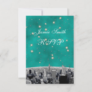 NYC Skyline 2 Aquamarines Gold Star UAWG w Menü RSVP Karte