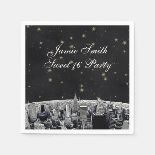 NYC Skyline 2 Black Gold Star Serviette (Vorderseite)