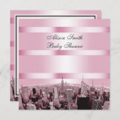 NYC Skyline 2 Black Pink Baby Dusche Einladung (Vorne/Hinten)