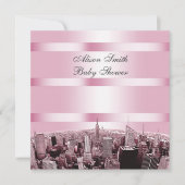 NYC Skyline 2 Black Pink Baby Dusche Einladung (Vorderseite)