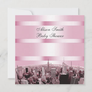 NYC Skyline 2 Black Pink Baby Dusche Einladung