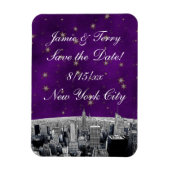 NYC Skyline 2 Lila Gold Star Rett Date Magnet (Vertikal)