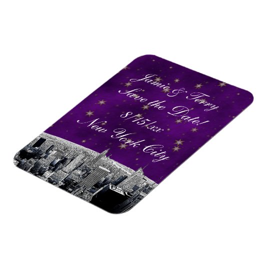 NYC Skyline 2 Lila Gold Star Rett Date Magnet (Linke Seite)