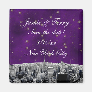 NYC Skyline 2 Lila Gold Star Rett Date Magnet