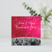 NYC Skyline #2 Pink Red Heart Verlobung Einladung (Stehend Vorderseite)